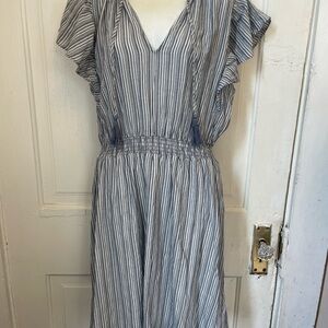 H&M Blue and White Ruffled Smocked Sundress